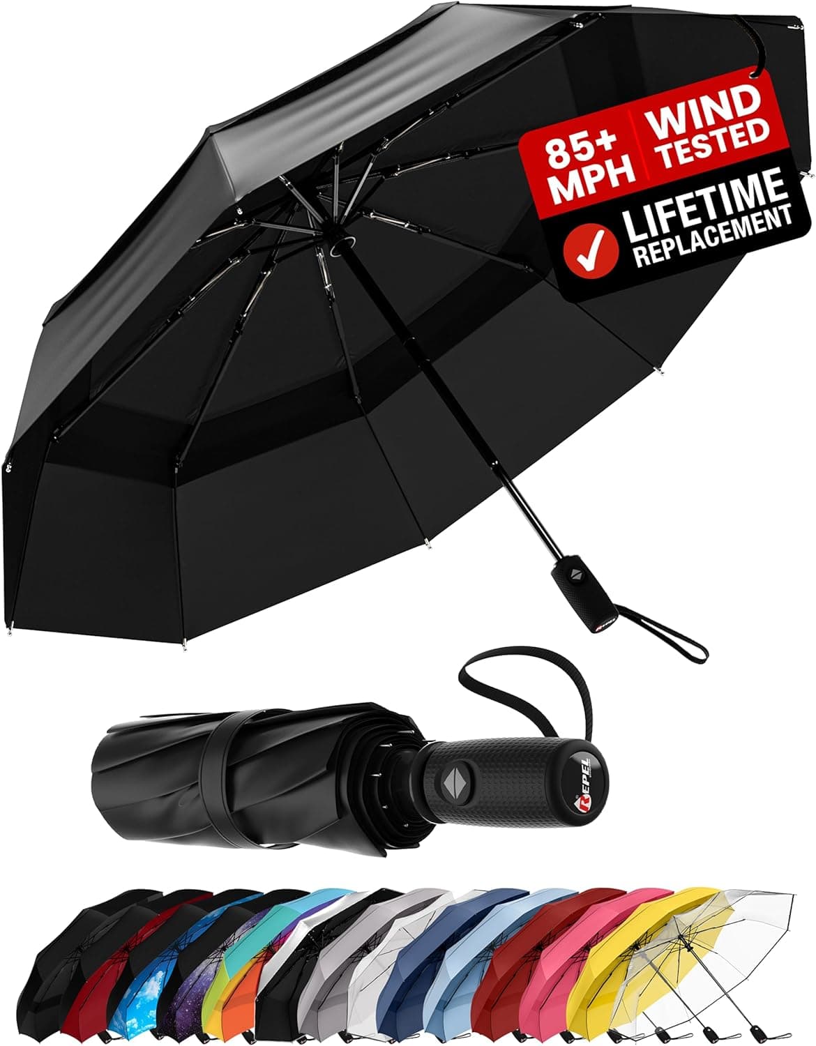 REPEL Windproof Travel Umbrella  - Compact & Withstands Winds up to 85MPH image 1