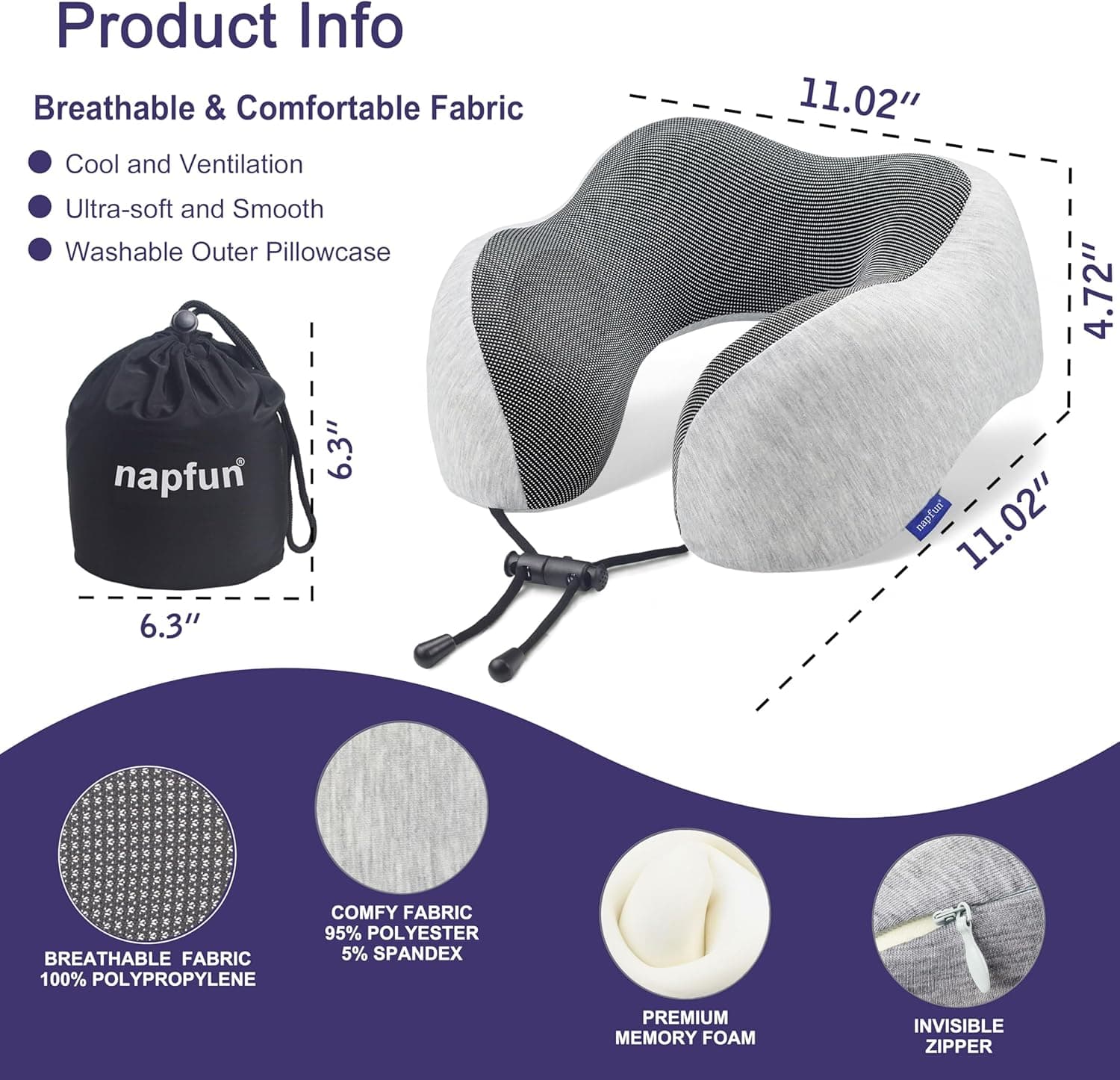 napfun Neck Pillow for Traveling - Upgraded Travel Neck Pillow for Airplane 100% image 2